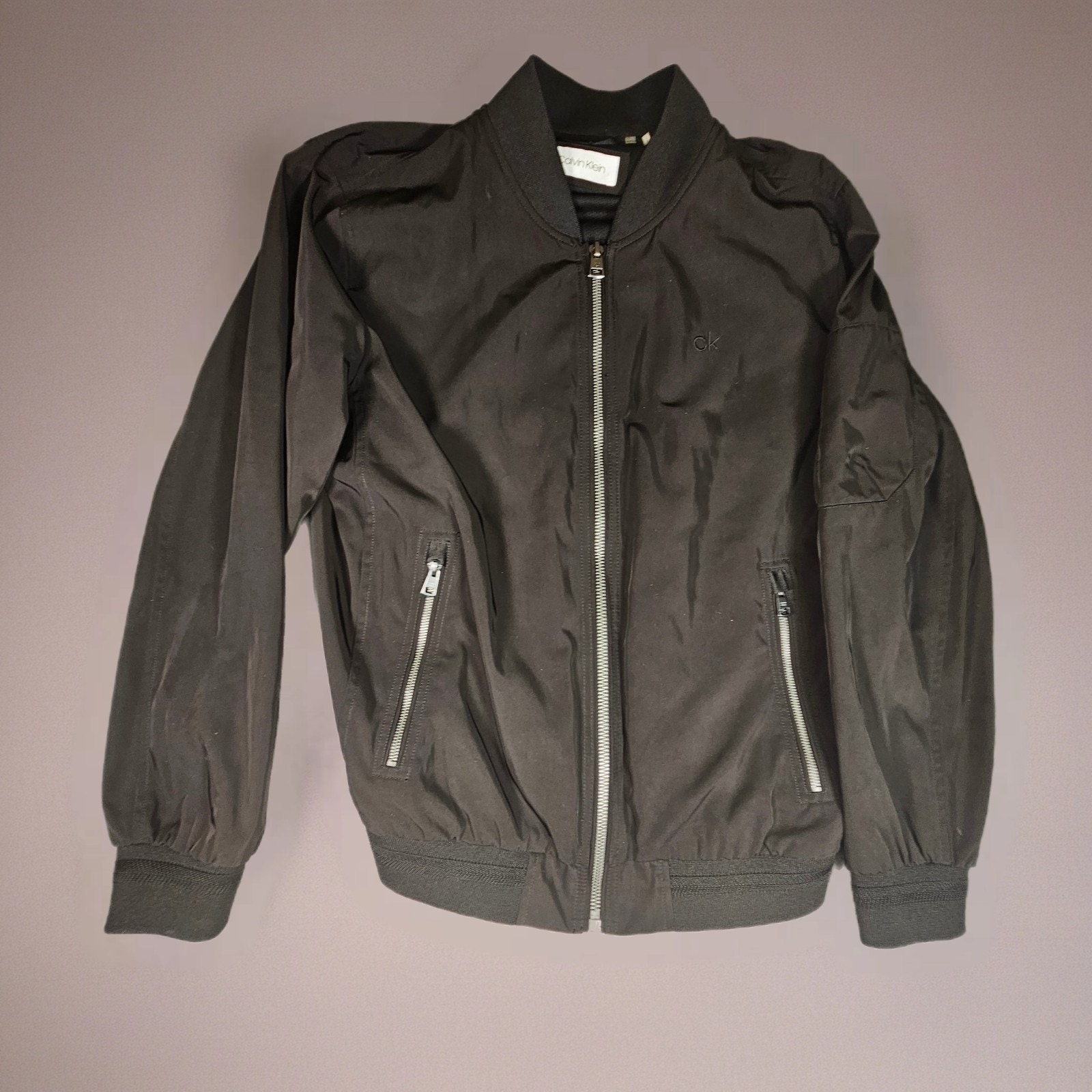 Calvin Klein Mens Black Bomber Jacket Full Zip Lightweight Size L